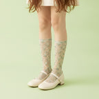 Floral Crew Socks With Ruffle Top - Green