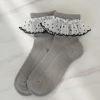 Ribbed Crew Socks with Ruffle - Gray