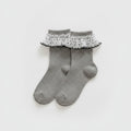 Ribbed Crew Socks with Ruffle - Gray