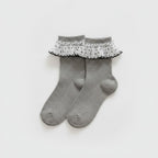 Ribbed Crew Socks with Ruffle - Gray