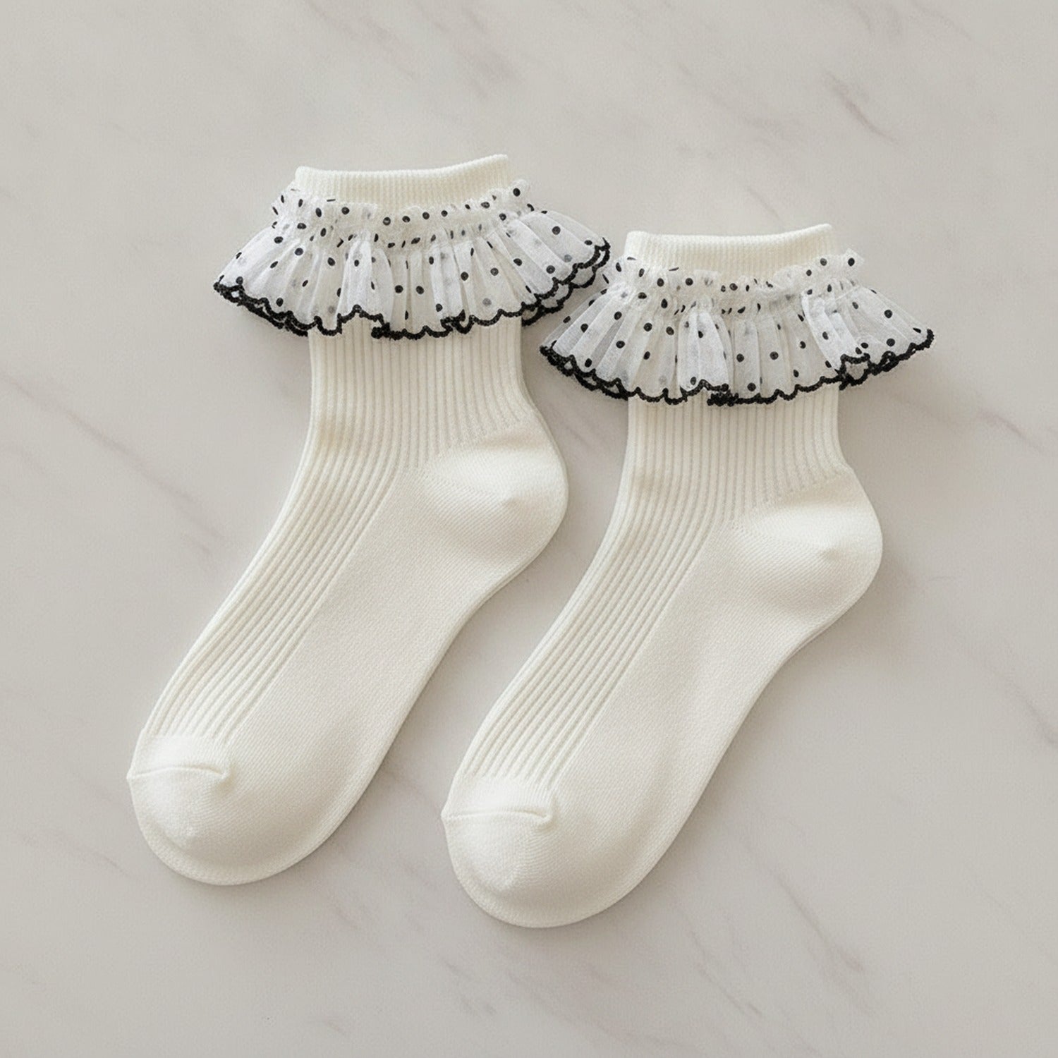 White Polka Dot Ruffle Ankle Socks – apparel accessories (view 2)