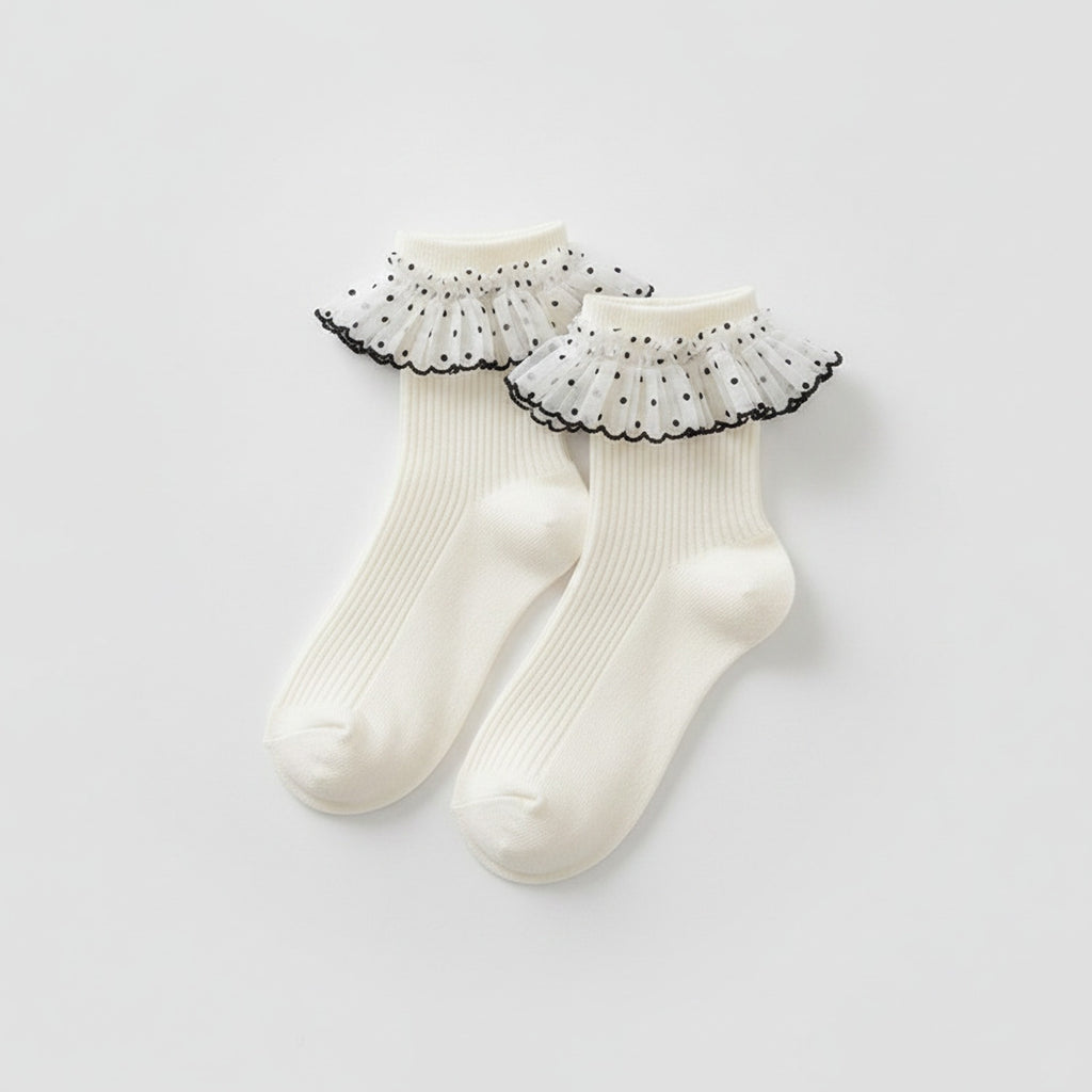 White Polka Dot Ruffle Ankle Socks – apparel accessories (view 1)