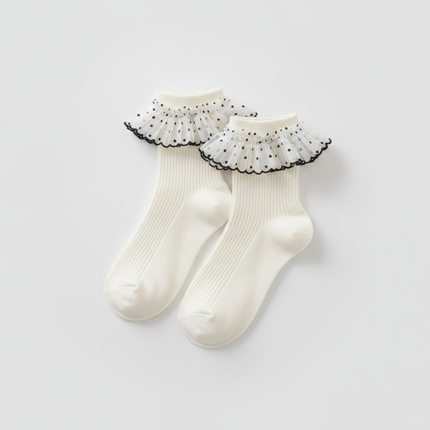 White Polka Dot Ruffle Ankle Socks – apparel accessories (view 1)