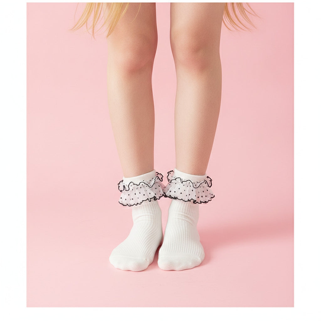 White Polka Dot Ruffle Ankle Socks – apparel accessories (view 3)