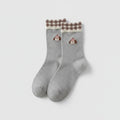 Bear Cuff Crew Socks - Gray Grid
