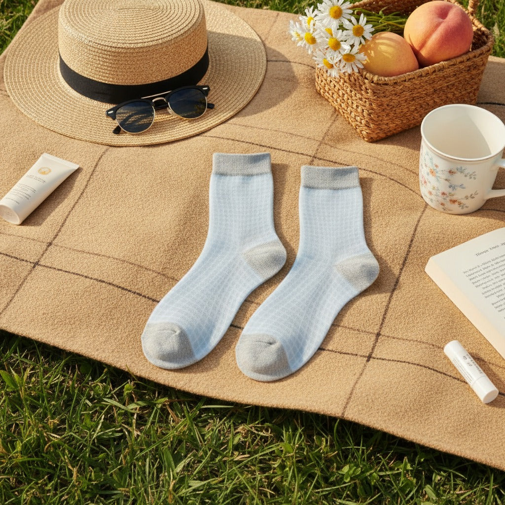 Gray Striped Heart Crew Socks
