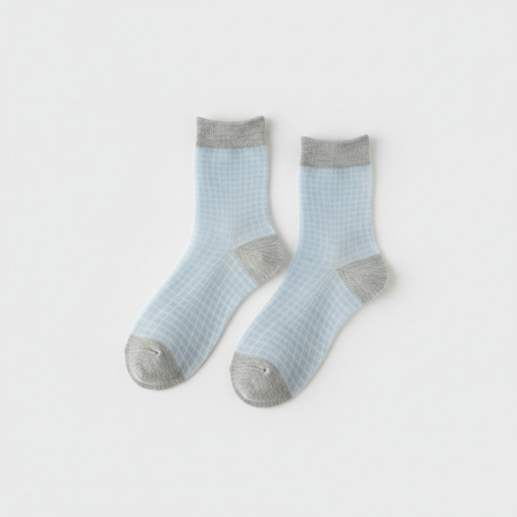 Gray Striped Heart Crew Socks