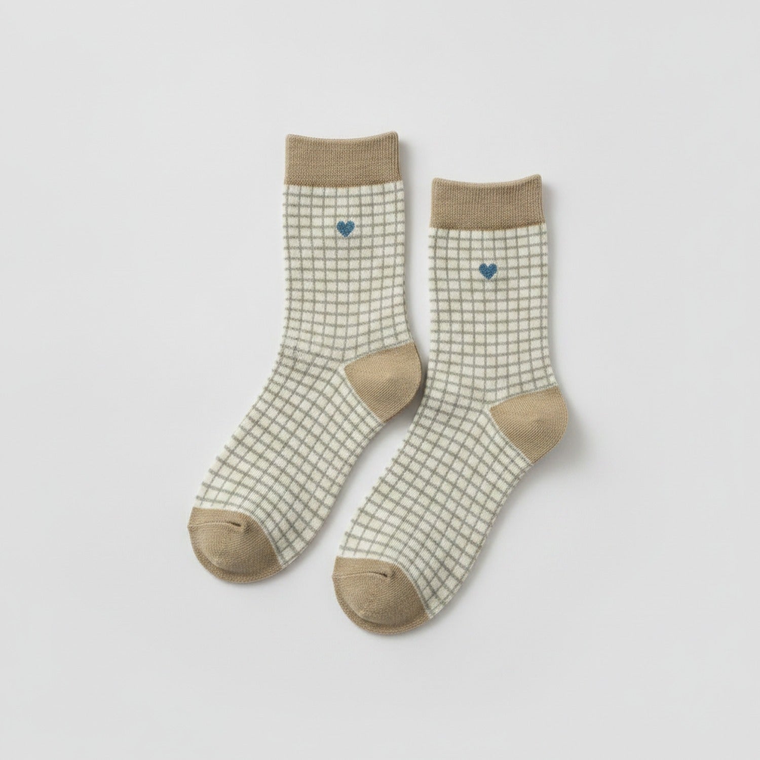 Khaki Heart Checkered Crew Socks