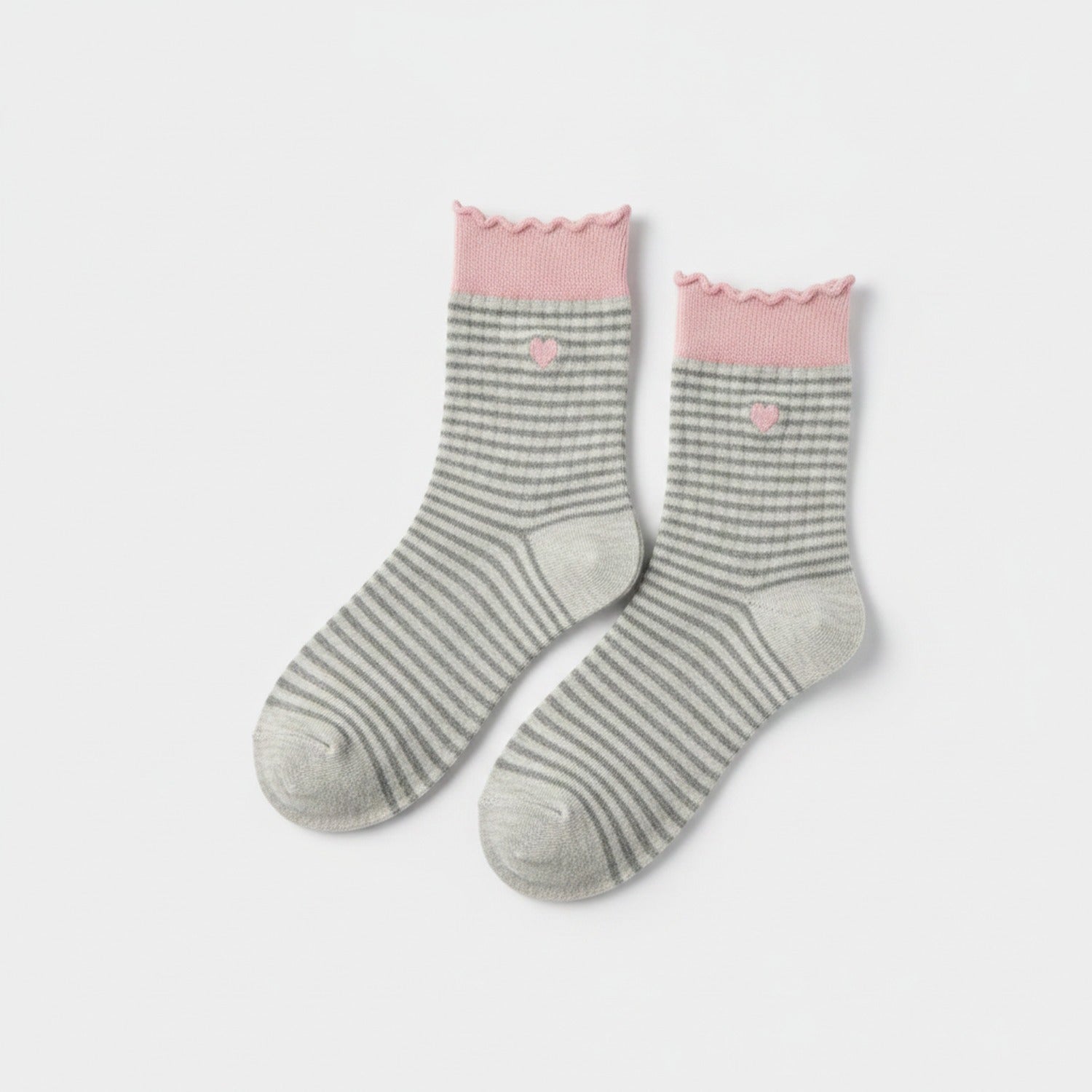 Pink Striped Heart Crew Socks