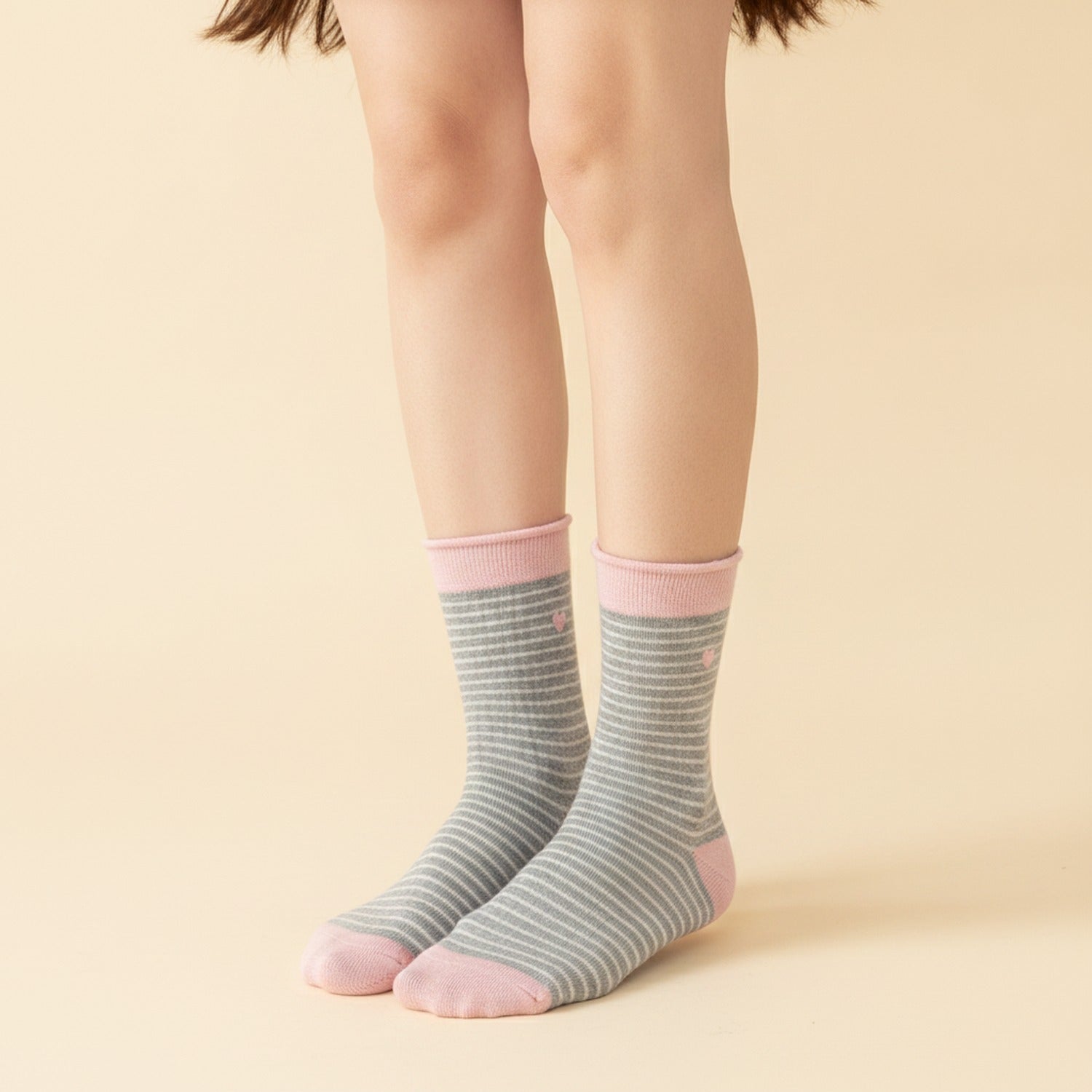 Pink Striped Heart Crew Socks
