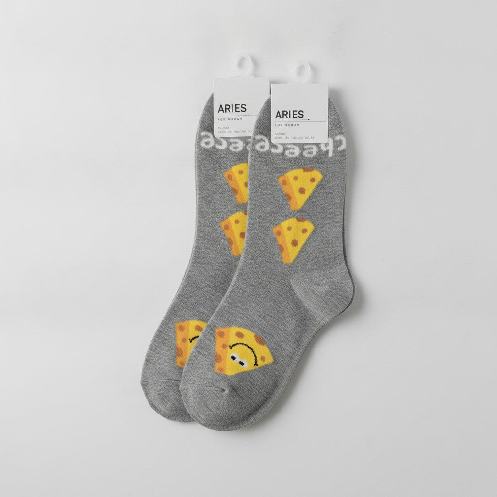 Gray Cheese Patterned Crew Socks
