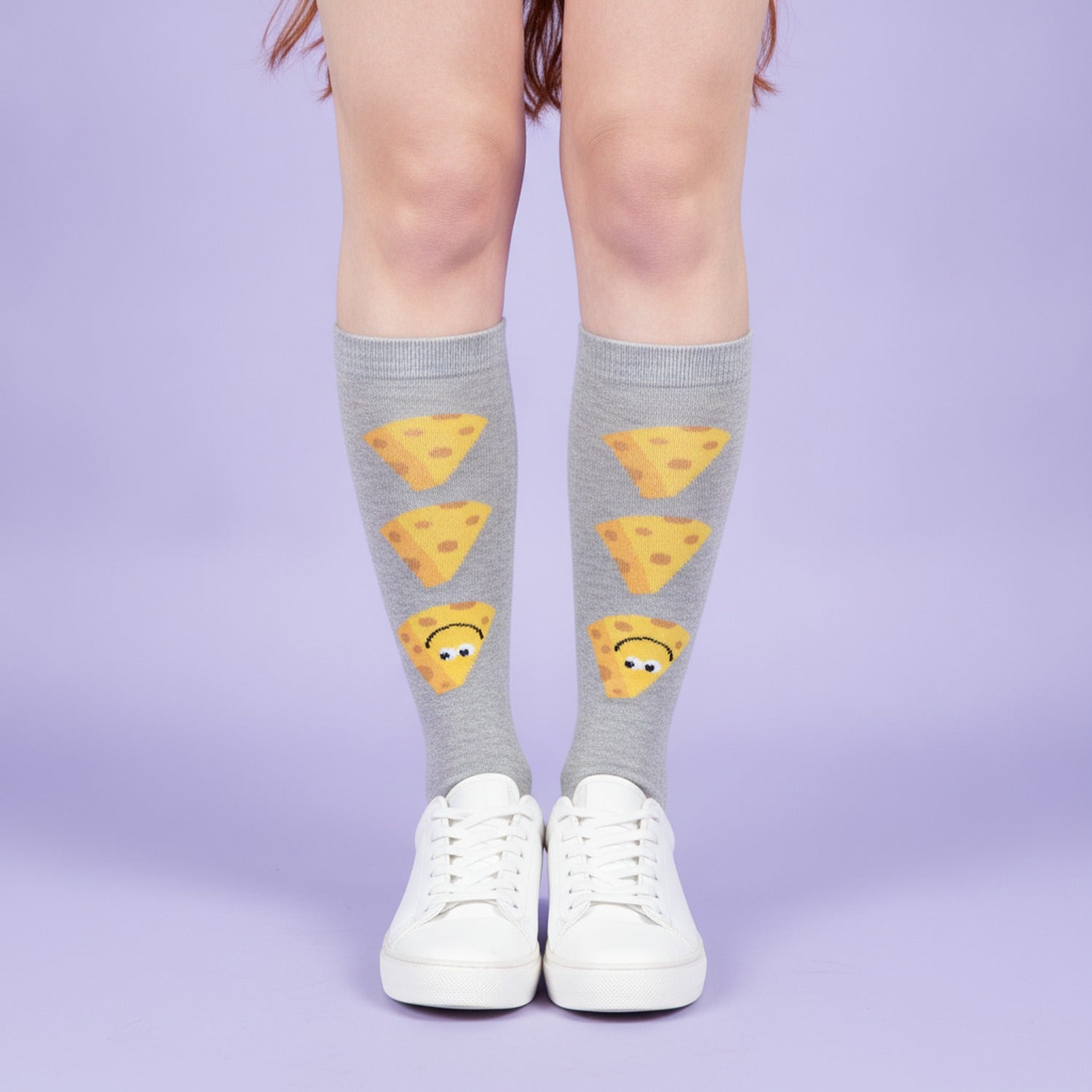 Gray Cheese Patterned Crew Socks