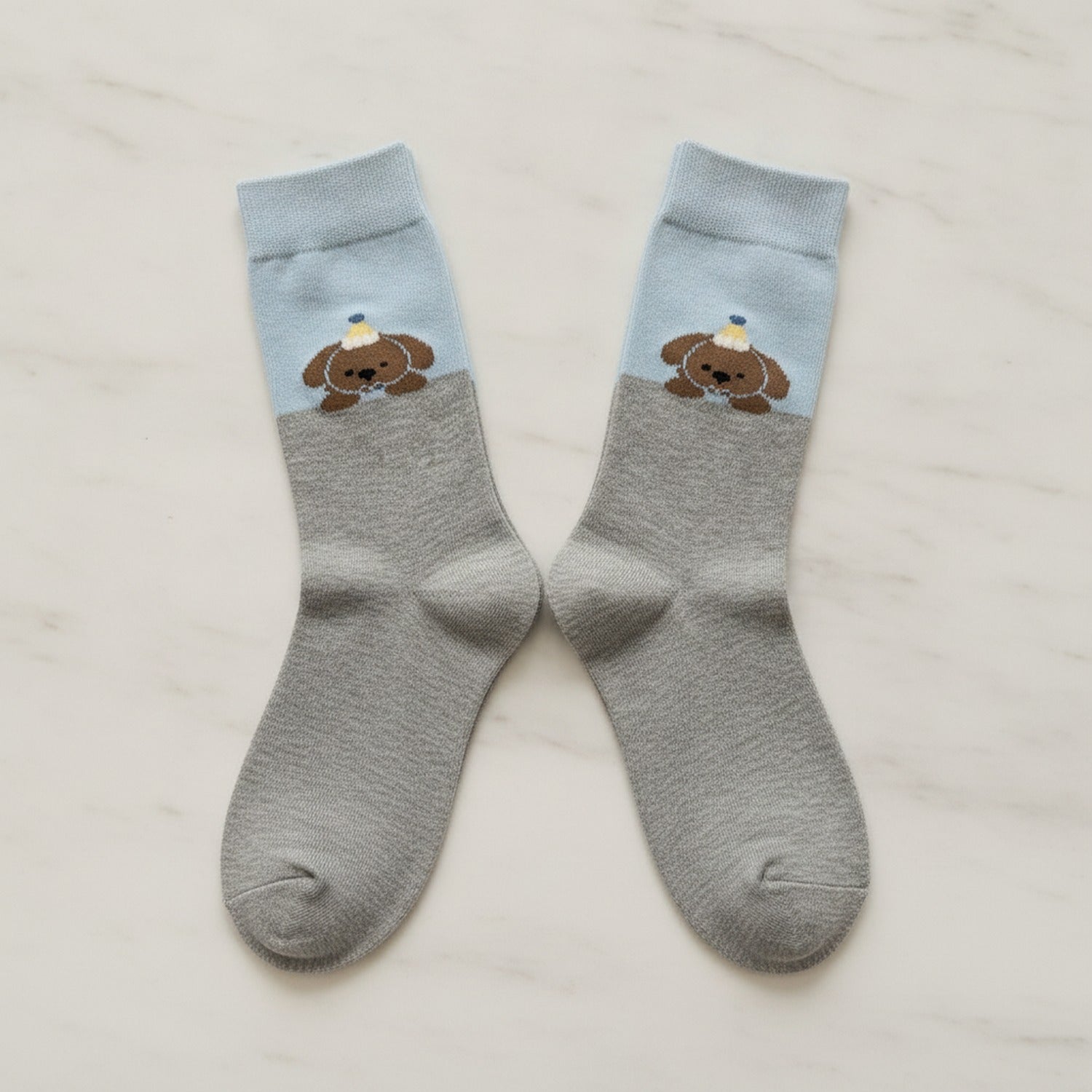 Gray Dog Print Crew Socks