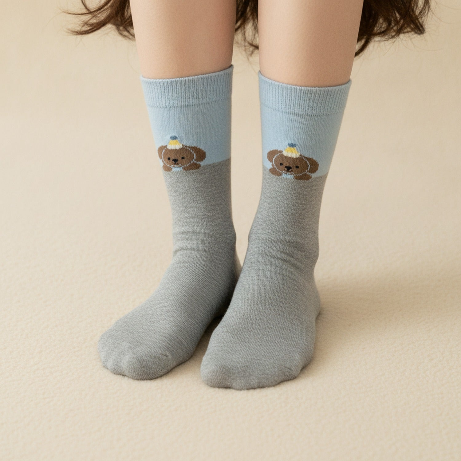 Gray Dog Print Crew Socks