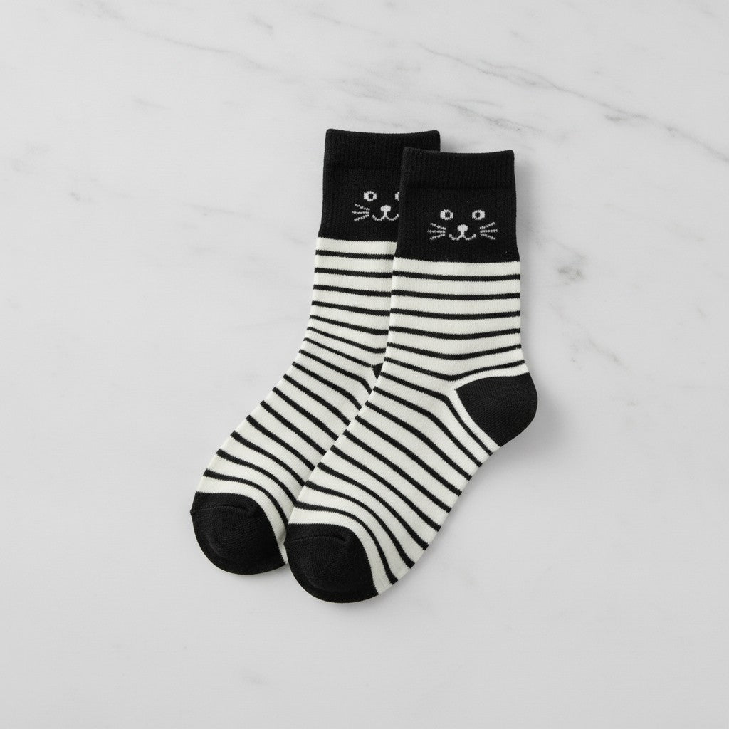 Black and White Striped Crew Socks