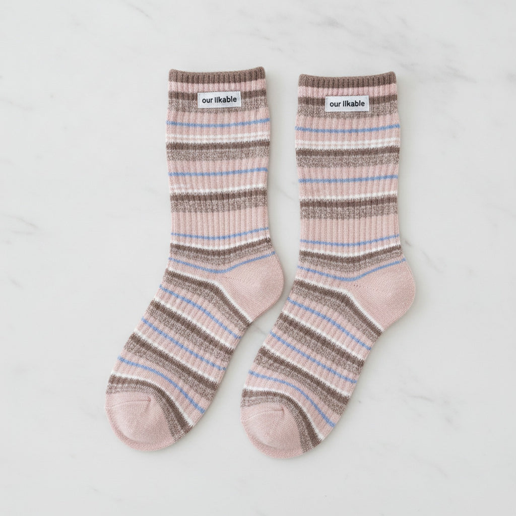 Knit Crew Socks - Pink