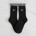 Socks With Ruffle And Embroidery - Black