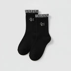 Socks With Ruffle And Embroidery - Black