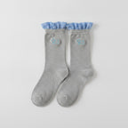 Socks With Ruffle And Embroidery - Gray