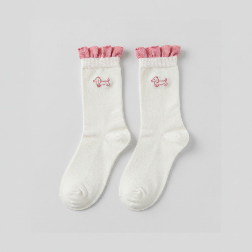 White Ruffled Embroidered Crew Socks – apparel accessories (view 1)
