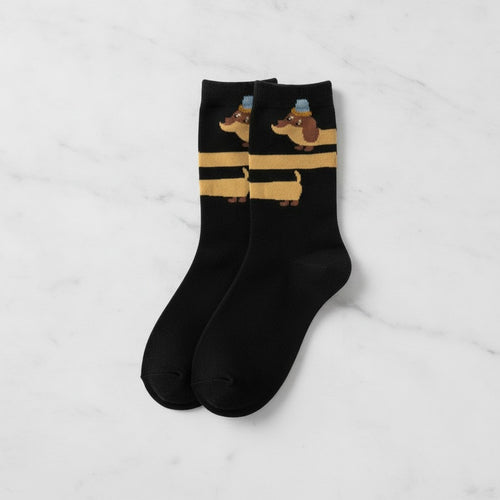 Black Striped Dachshund Crew Socks