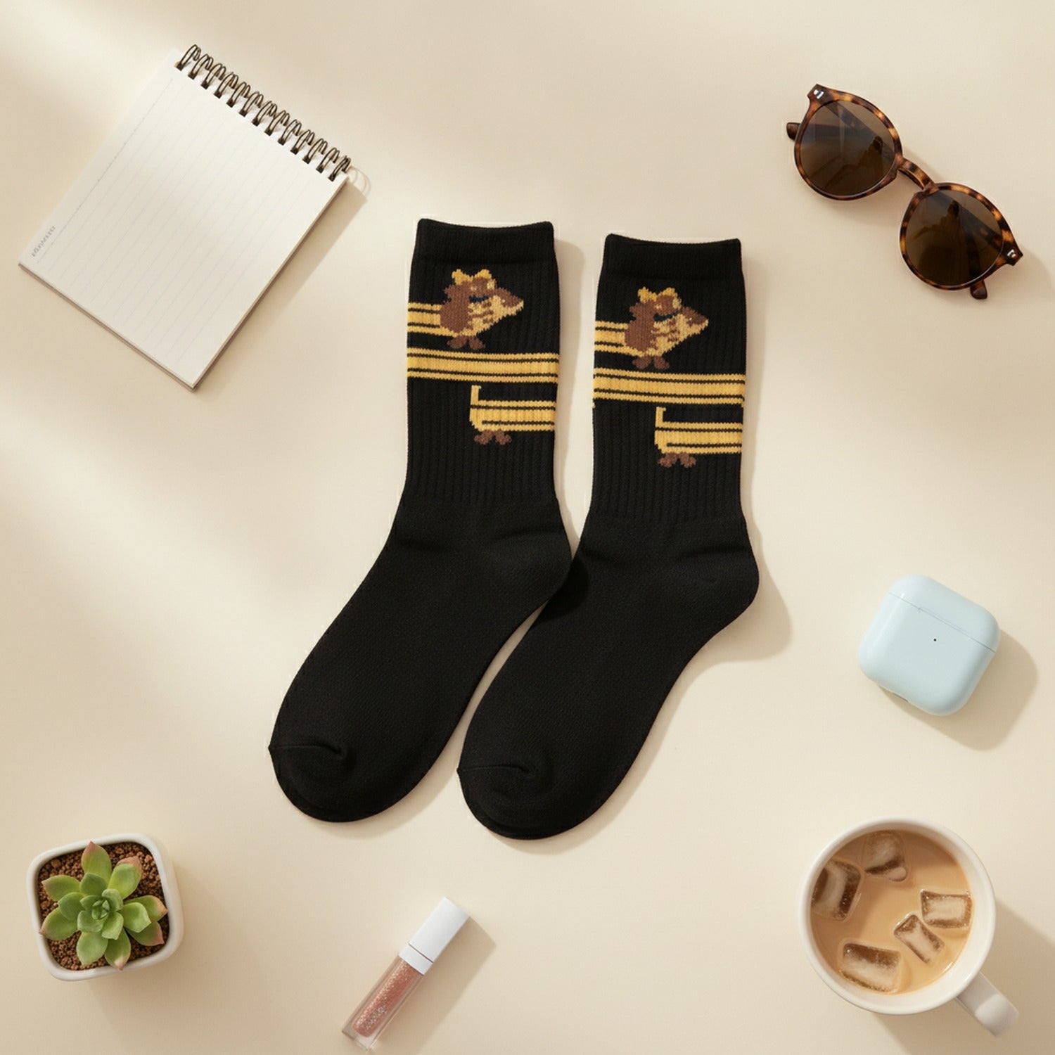 Black Striped Dachshund Crew Socks