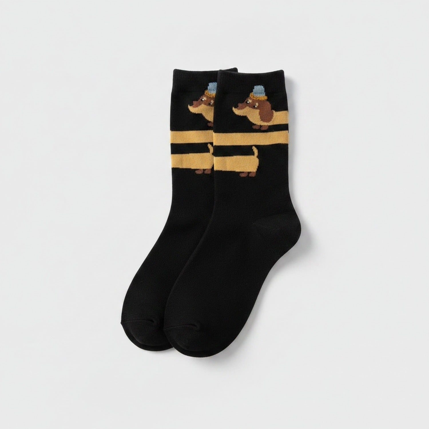 Black Striped Dachshund Crew Socks