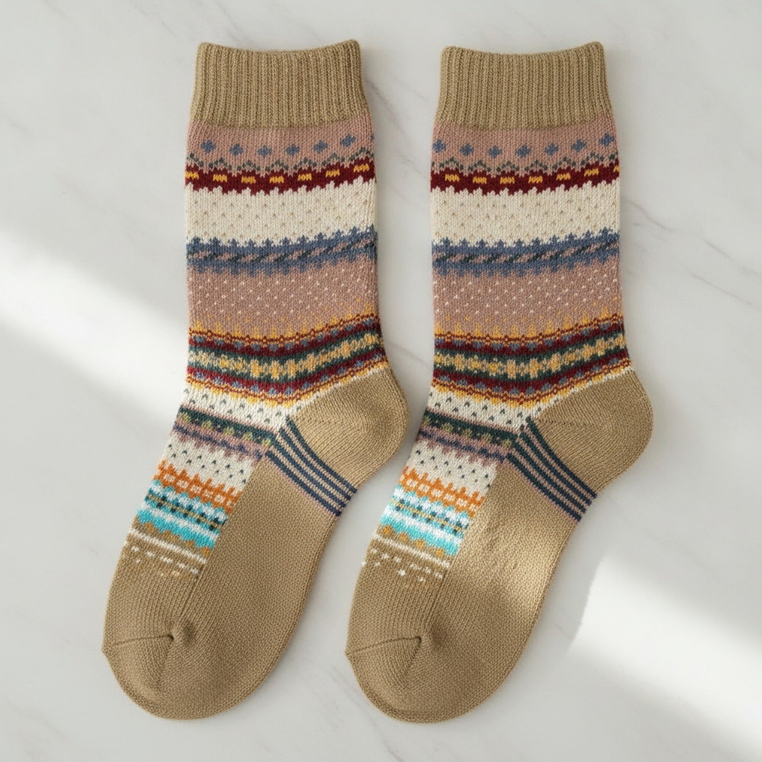 Khaki Patterned Crew Socks