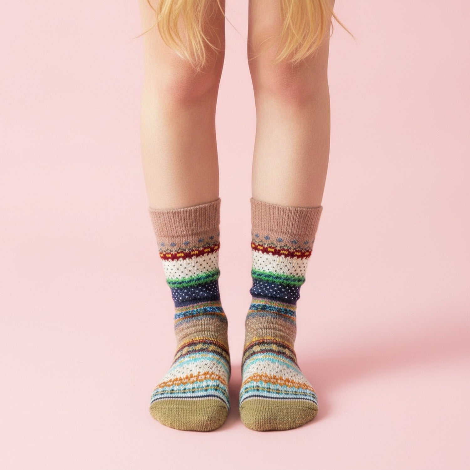 Khaki Patterned Crew Socks