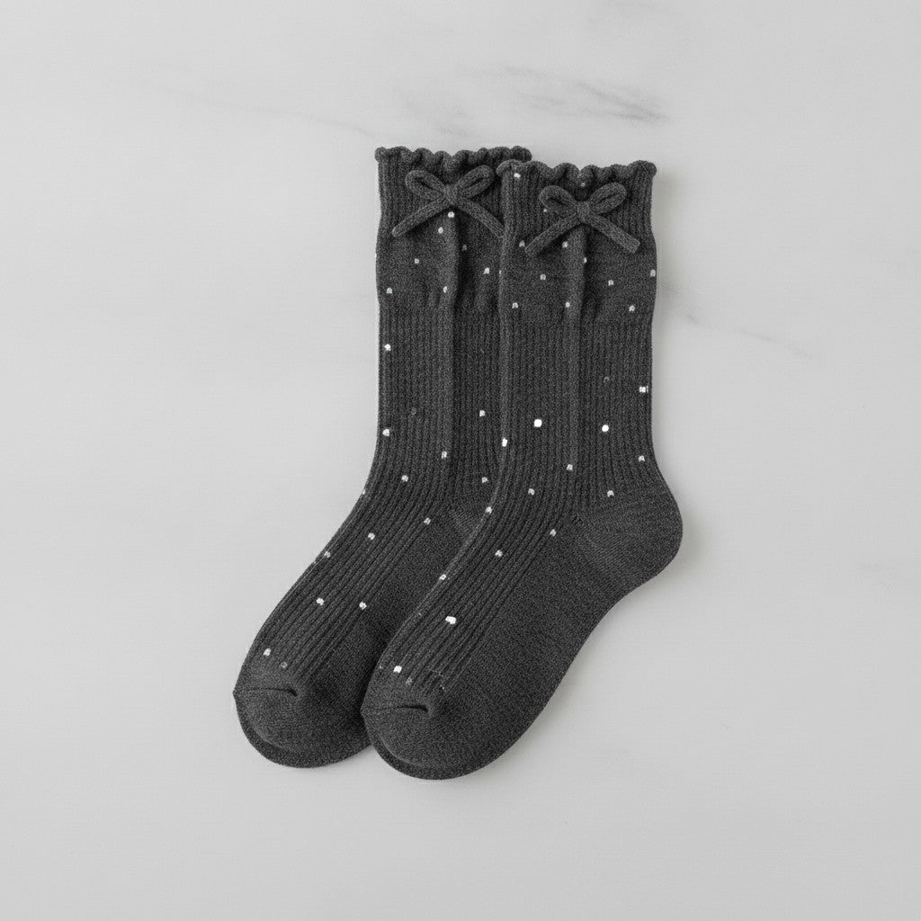 Dark Gray Ribbed Crew Bow Socks – apparel accessories (view 3)