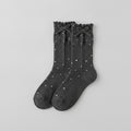 Ribbed Ruffle Dotted Crew Socks - Dark Gray
