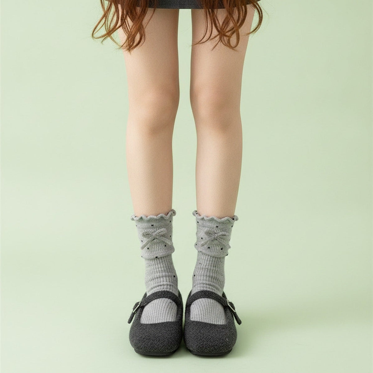 Light Gray Eyelet Ruffle Trim Crew Socks – apparel accessories (view 2)
