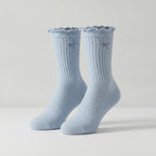 Ribbed Ruffle Bow Ankle Socks - Blue (Jacquard)