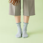 Ribbed Ruffle Bow Ankle Socks - Blue (Jacquard)