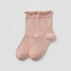 Ribbed Ruffle Bow Ankle Socks - Pink (Jacquard)