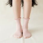 Ribbed Ruffle Bow Ankle Socks - Pink (Jacquard)