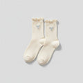 White Ribbed Bow Crew Socks