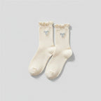 White Ribbed Bow Crew Socks