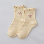 Ribbed Ruffle Bow Ankle Socks - Yellow Jacquard