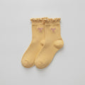 Ribbed Ruffle Bow Ankle Socks - Yellow Jacquard