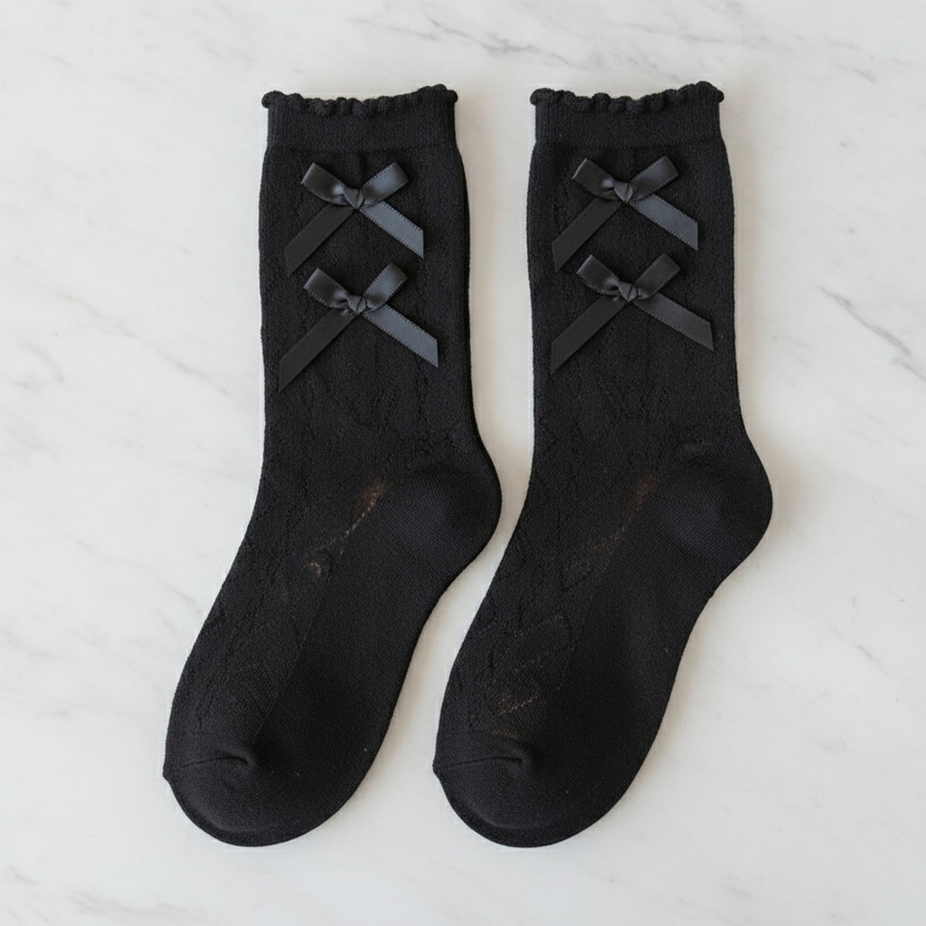 Ballet Flats with Lace Ankle Socks - Black