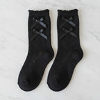 Ballet Flats with Lace Ankle Socks - Black