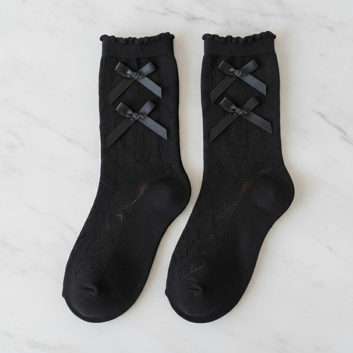 Ballet Flats with Lace Ankle Socks - Black