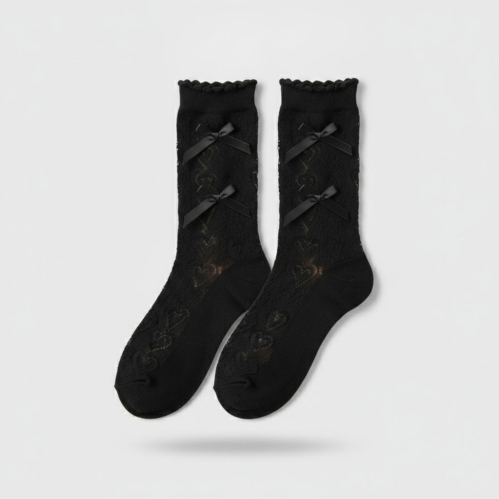 Ballet Flats with Lace Ankle Socks - Black