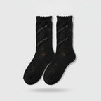 Ballet Flats with Lace Ankle Socks - Black
