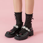 Ballet Flats with Lace Ankle Socks - Black