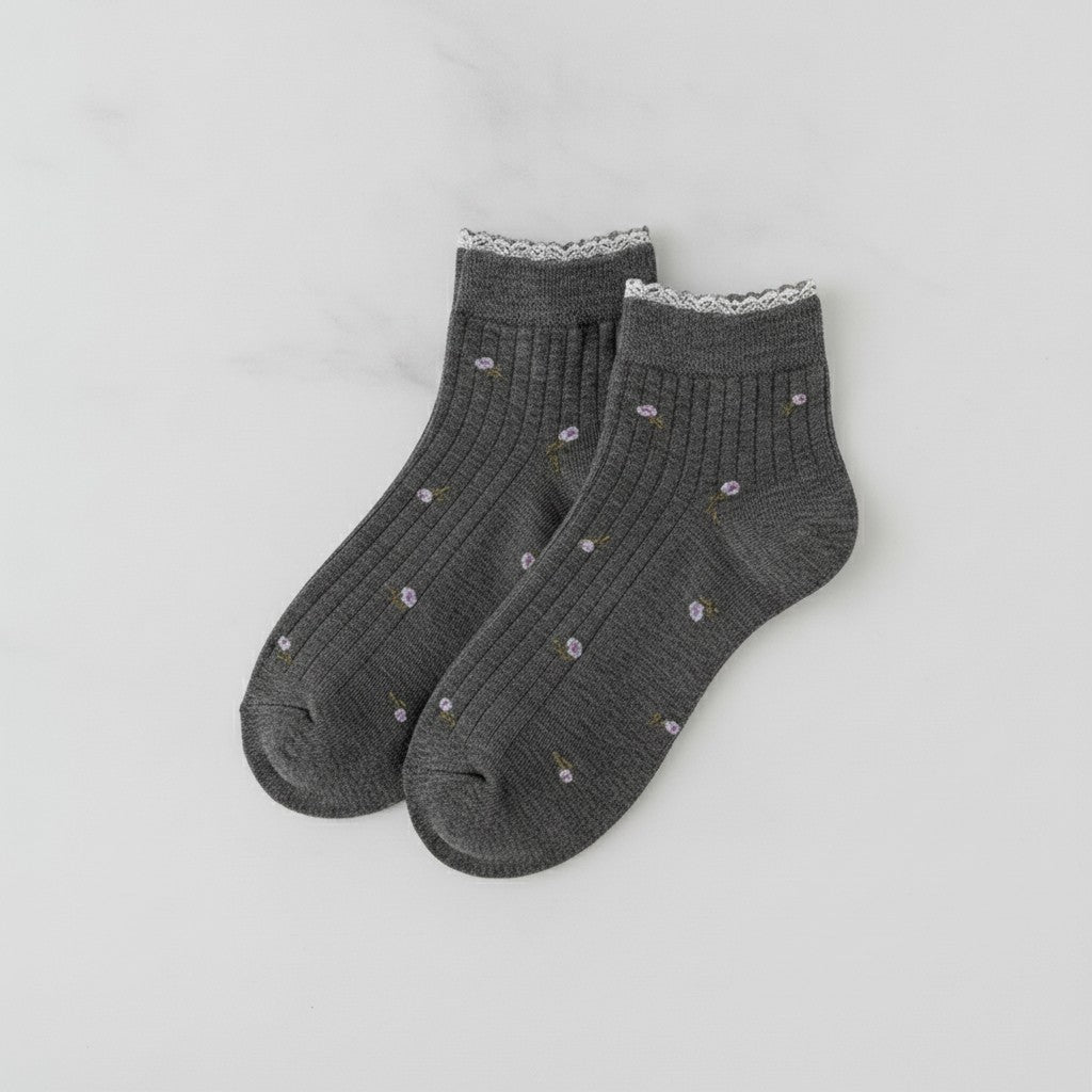 Dark Gray Ribbed Lace Ankle Socks – apparel accessories (view 3)