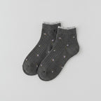 Floral Embroidered Frill Ankle Socks - Dark Gray