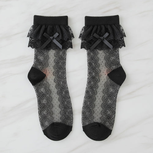 Black Lace Bow Ankle Socks
