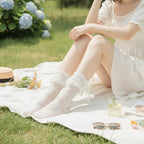 Yellow Lace Bow Crew Socks